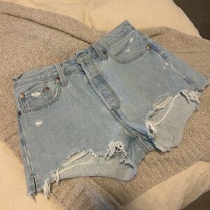Levi's Light Blue Distressed Denim Cutoff Shorts